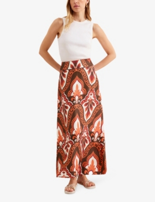Ro&zo Womens Round-neck Tile-print Woven Maxi Dress Brown In Brown