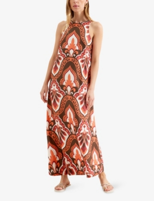 RO&ZO: Round-Neck Tile-Print Woven Maxi Dress