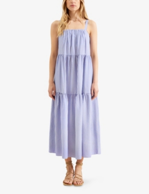 Ro&zo Womens Blue Striped Tiered Woven Maxi Dress