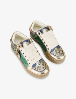 Kurt Geiger Womens Metal Comb Southbank Tag Denim And Leather Trainers Eur 38/5 Uk In Silver