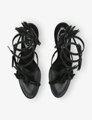 René Caovilla Womens Black Cleo Bow-strass 105 Embellished-satin Heeled Sandals Eur 36 / 3 Uk In Black