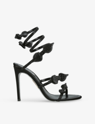 René Caovilla Womens Black Cleo Bow-strass 105 Embellished-satin Heeled Sandals Eur 36 / 3 Uk In Black