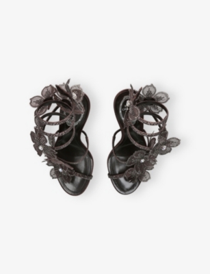 René Caovilla Satin Floral Cleo Sandals 105 In Brown