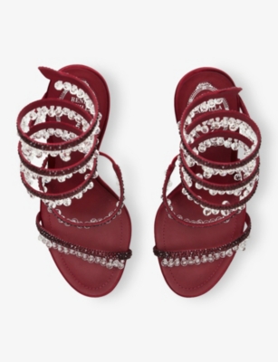 René Caovilla Womens Wine Chandelier 105 Crystal-embellished Satin Heeled Sandals Eur 37 / 4 Uk