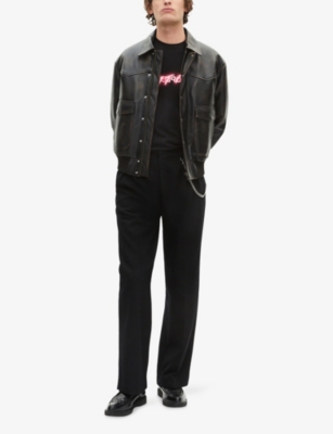 The Kooples Mens Black Regular-fit Straight-leg Wool-blend Trousers