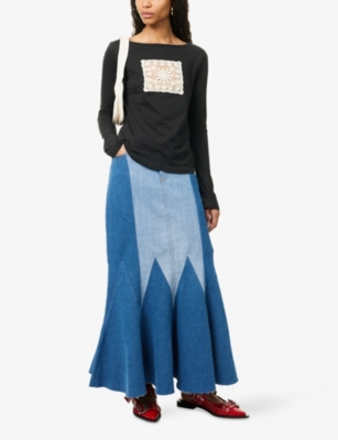 PRAYING: Doilie Embroidered-Patch Long-Sleeve Cotton-Jersey Top