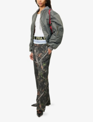 Praying Womens Camouflage-print Quadruple-waistband Cotton Jogging Bottoms