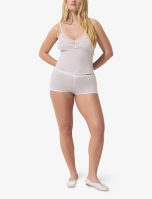 SKIMS: Sheer Cotton Lace-Trim Woven Cami and Shorts Set