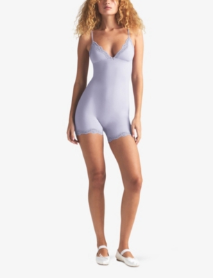 SKIMS: Fits Everybody Triangle Lace Jersey Playsuit