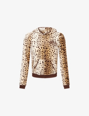 Juicy Couture Womens Cheetah Crest Heritage Robyn Woven Hoodie Xs In Animal Print