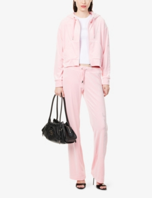 Juicy Couture Womens Juicy Pink Iccle Diamante Cropped Stretch-woven Hoodie In Pink