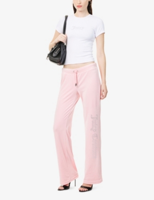 Juicy Couture Womens Juicy Pink Christine Velour Low-rise Stretch-woven Jogging Bottoms In Pink