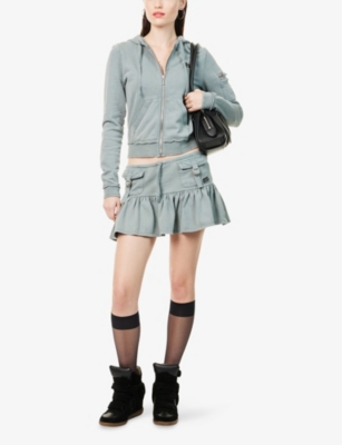 Juicy Couture Womens Duck Green Linnie Ruffled Cotton-blend Mini Skirt Xl In Blue