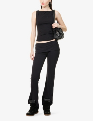 Juicy Couture Womens Black Steven Roll Down Flared Stretch-woven Trousers In Blue