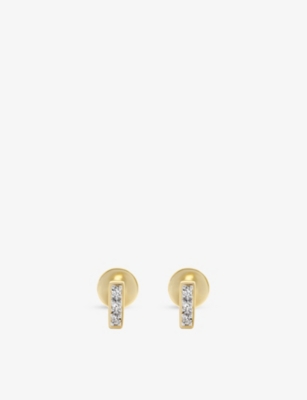 MONICA VINADER: Linear Diamond Flat Back Piercing 14ct Gold And 0.081ct Diamond Stud Earrings