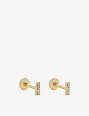 MONICA VINADER: Linear Diamond Flat Back Piercing 14ct Gold And 0.081ct Diamond Stud Earrings