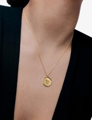 Monica Vinader Womens Initial E Stamp 18ct Yellow Gold Vermeil Necklac In Gold