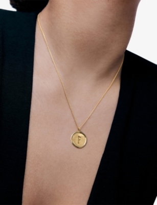 MONICA VINADER: Initial F Stamp 18ct Yellow Gold Vermeil Necklace