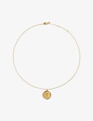 Monica Vinader Womens Initial F Stamp 18ct Yellow Gold Vermeil Necklac