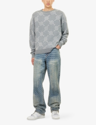 Daily Paper Mens Blue Amba Monogram-pattern Straight-leg Denim Jeans In Blue