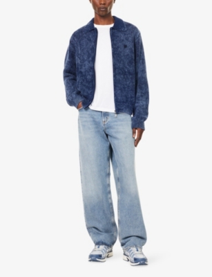 Daily Paper Mens Indigo Logo-patch Ribbed Knitted Cardigan Xl In Purple