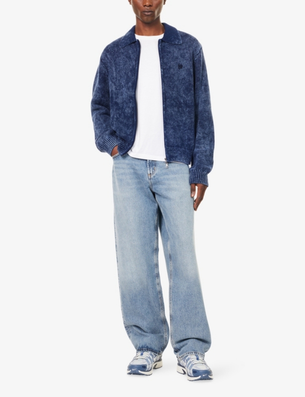 Logo-Patch Ribbed Knitted Cardigan