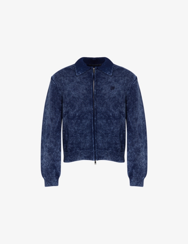 Logo-Patch Ribbed Knitted Cardigan