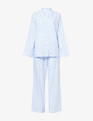 Derek Rose Womens Ledbury Printed Cotton Pyjama Set Blue