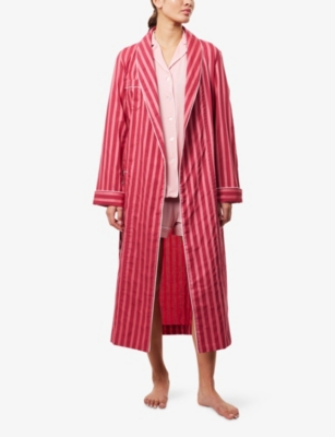 Derek Rose Womens Pink Capri Striped Cotton Robe In Red