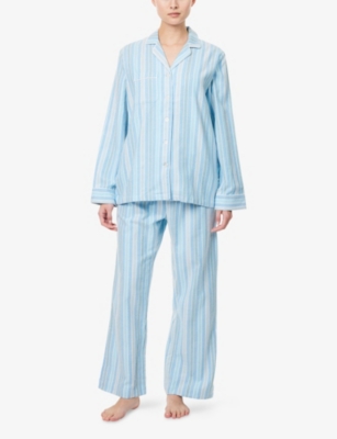 Derek Rose Womens Kelburn Printed Cotton Pyjama Set Blue Xl In Blue