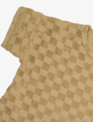 Organic Zoo Sand Dusky Checkerboard-print Cotton-terry T-shirt 0-4