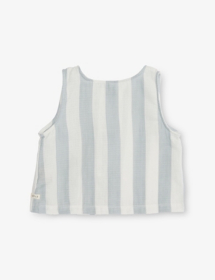 Organic Zoo Blue White Stripes Sardine Stripes Resort Cotton Top 6 Month