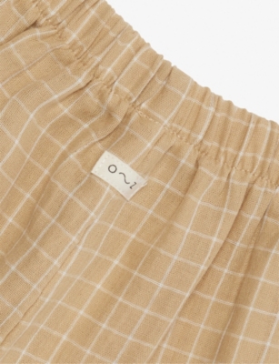 Organic Zoo Gold Grid Check Frilled Cotton Trousers 1 - 4