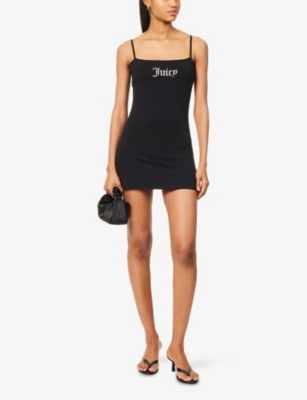 Juicy Couture Womens Black Hayley Rhinestone-branding Stretch-woven Mini Dress Xl