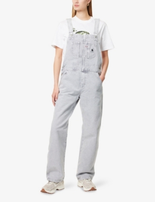 Carhartt Ip Womens Black Brand Patch Straight-leg Denim Dungarees