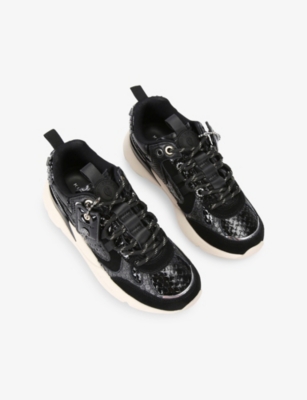 Kurt Geiger Kurt Runner Snake-embossed Mesh Sneakers In Black