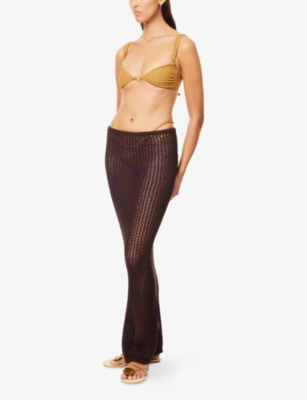 Monday Swimwear Womens Fontelina Crochet Cotton-blend Knit Maxi Skirt Espresso Petit Crochet In Brown