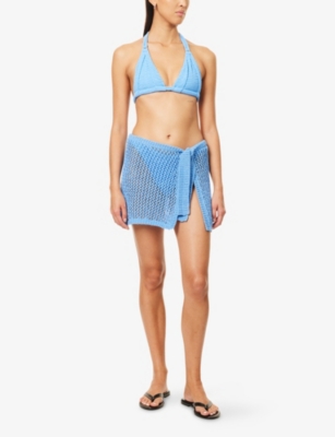 Monday Swimwear Womens Santa Marta Cotton-blend Crochet Sarong Azure Petit Crochet In Blue