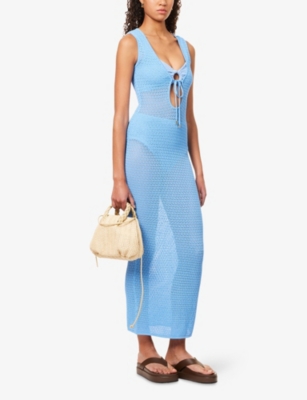 Monday Swimwear Womens Azure Lace Crochet Monte Carlo Plunge Tie-front Knitted Maxi Dress