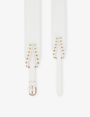 Christian Louboutin Womens Bianco/gold Cabata Spike Leather Belt In Bianco/gold