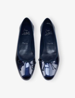 Christian Louboutin Almond Toe Bow Detail Patent Leather Ballerina Shoes In Black