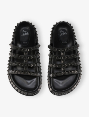 Christian Louboutin Womens Black Pyra Hallulila Waxed Leather Flat Sandals Eur 39.5 / 6.5 Uk