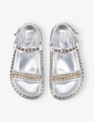 Christian Louboutin Womens Silver Pyrabizz Flat Leather Sandals Eur 40 / 7 Uk In Silver