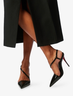 Christian Louboutin Rosa Z 100 Patent Leather Slingback Pumps In Black
