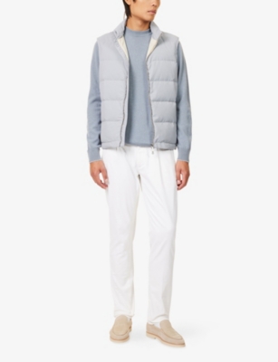Eleventy Mens High-neck Shell-down Puffer Gilet Azzurro In White