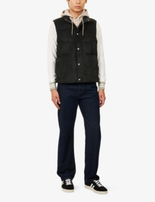 Eleventy Mens Black And Sand Padded Cable Knitted Suede And Wool-cashmere Blend Gilet