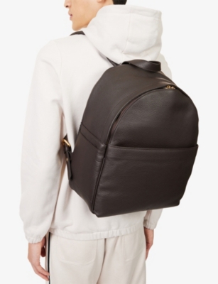 Eleventy Mens Cocoa Pebble Leather Backpack In Brown
