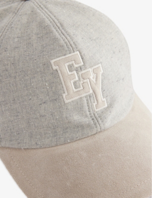 Eleventy Mens Grigio Medio E Tortora Suede Monogram Cotton-blend Baseball Cap