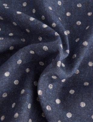 Eleventy Mens Blue Polka-dot Cotton And Wool Pocket Square In Blue
