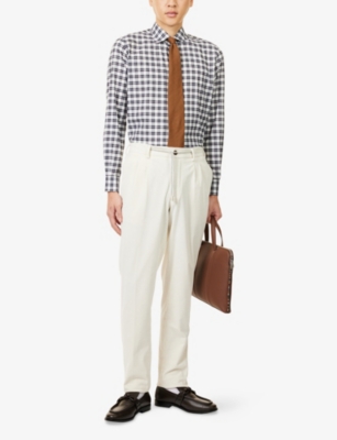 Eleventy Mens Blue Check-pattern Regular-fit Cotton Shirt In Blue